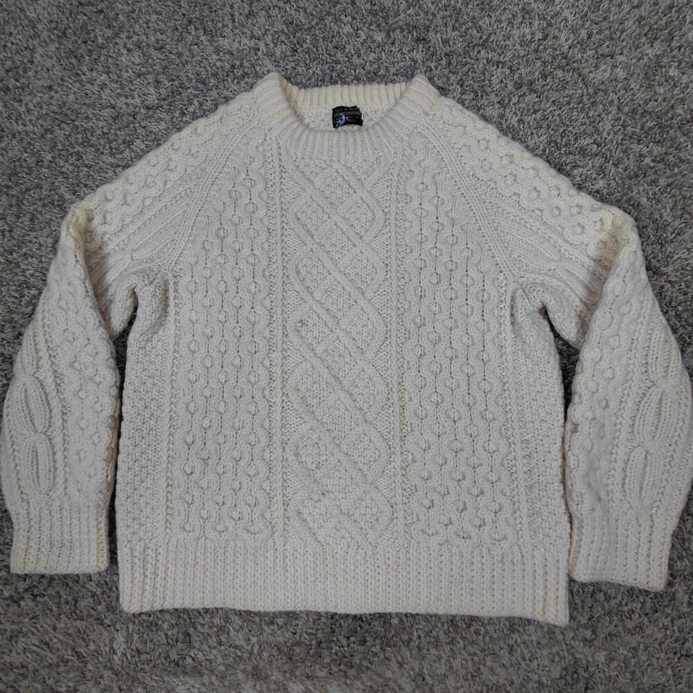 Vintage Brooks Brothers Fishermans Sweater Mens Medium Cream Chunky Knit Wool